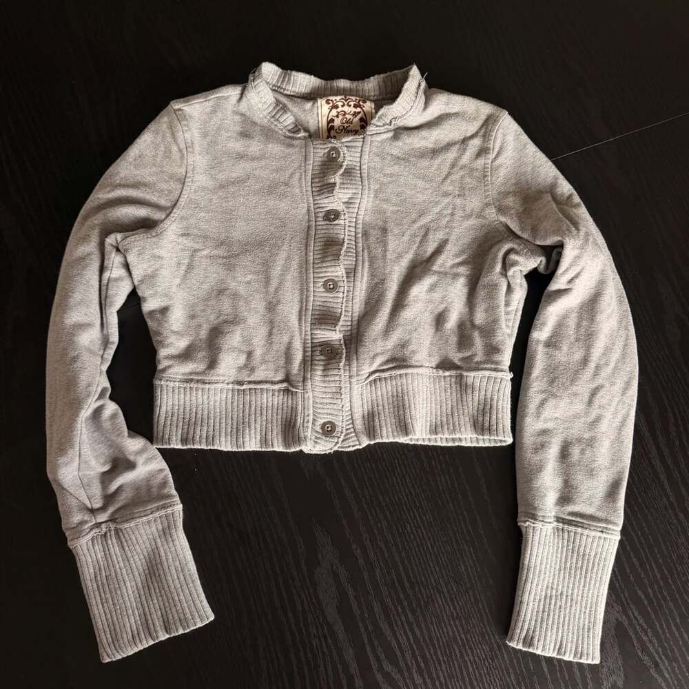 Old Navy Cardigan Medium Gray Cropped Button Up Long Sleeve y2k